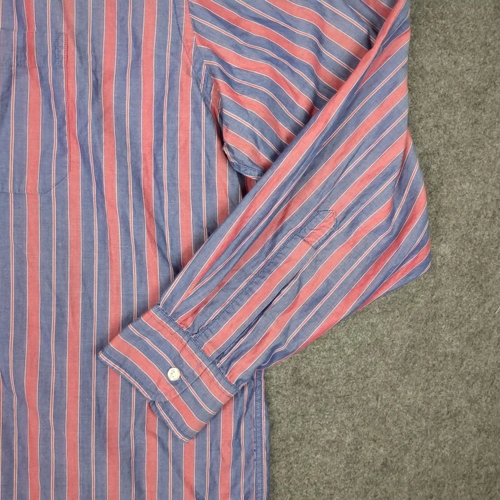 LL Bean Mens XXL Button Down Shirt Blue Red Striped Long Sleeve Regular Ext